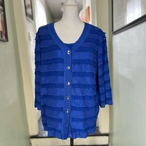 Stizzoli Women’s L  XL Royal Blue Ruffle V Neck Cardigan Twin Set